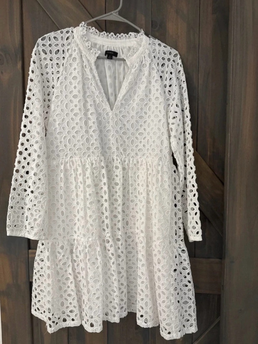 J. Crew White Long-Sleeve Eyelet Tiered Dress